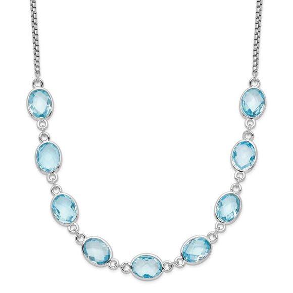Kazi Luxury Silver Rhodium-plated Polished Blue Topaz w/2 in ext. Necklace